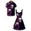 Hawaiian Gothic Couple Outfit Rose Floral Leaf Skulls Print Ruched Bust Mini Dress and Shirt Set - Noir S | US 4