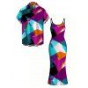 Vacation Couple Outfit Colorful Geometric Print Spaghetti Strap Bodycon Maxi Dress and Shirt Set - multicolor A S | US 4