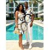 Casual Couple Outfit Bicolor Concentric Circle Print Ruched Bust Sweetheart Neck Mini Dress and Shirt Set - Blanc S | US 4