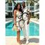 Casual Couple Outfit Bicolor Concentric Circle Print Ruched Bust Sweetheart Neck Mini Dress and Shirt Set - Blanc S | US 4