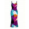 Vacation Dress Colorful Geometric Print Spaghetti Strap Bodycon Maxi Dress - multicolor A XXL | US 14