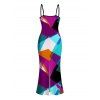 Vacation Dress Colorful Geometric Print Spaghetti Strap Bodycon Maxi Dress - multicolor A XXL | US 14