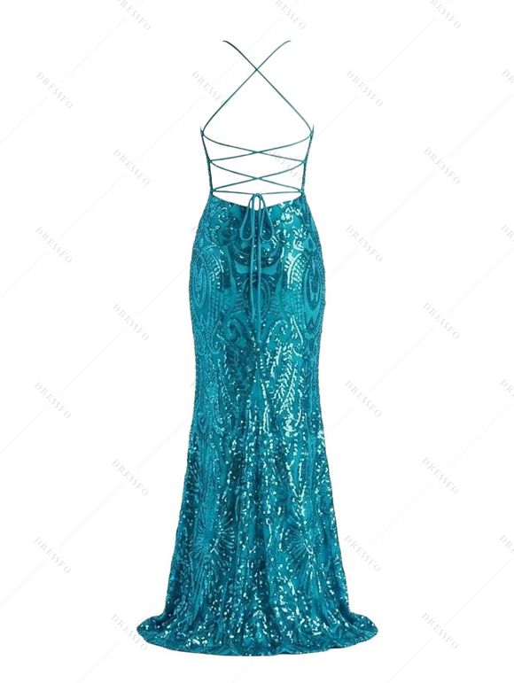 Party Dress Sequined Lace Up Back High Slit Bodycon Elegant Dress - Pers S | US 4