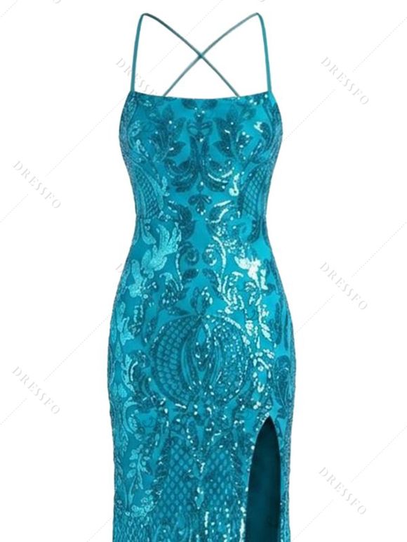 Party Dress Sequined Lace Up Back High Slit Bodycon Elegant Dress - Pers S | US 4