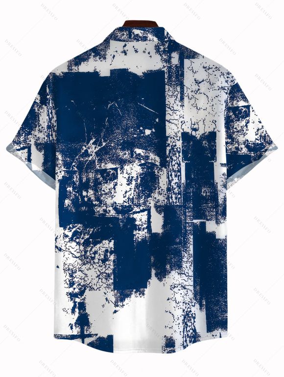 Men's Casual Shirt Vintage Grunge Ink Wash Abstract Print Button Up Shirt - Bleu profond 5XL