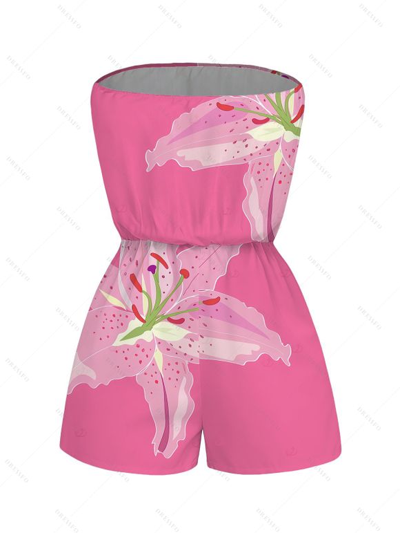 Vacation Romper Lily Floral Print Pocket Off the Shoulder Romper - Rose Vif XXL | US 14