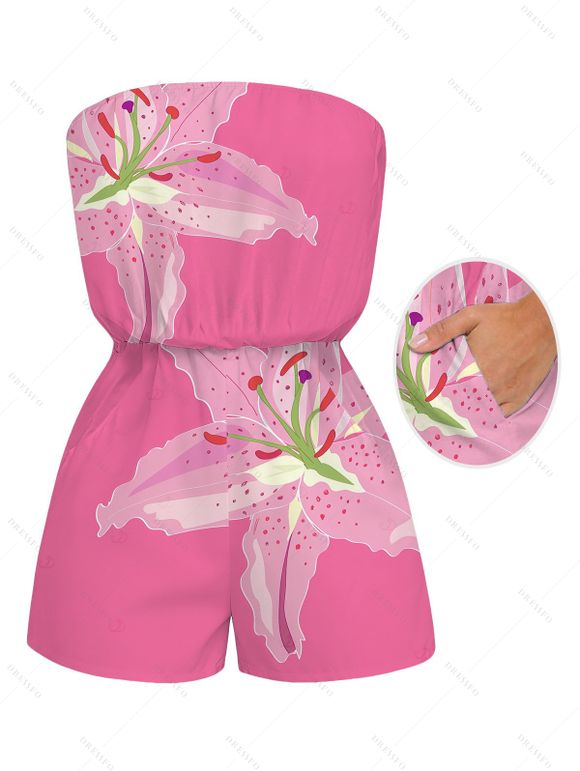 Vacation Couple Outfit Lily Floral Print Pocket Off the Shoulder Romper and Shirt Set - Rose Vif S | US 4