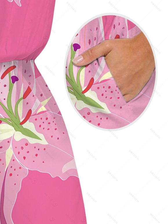 Vacation Couple Outfit Lily Floral Print Pocket Off the Shoulder Romper and Shirt Set - Rose Vif S | US 4