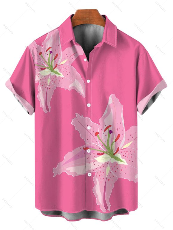 Vacation Couple Outfit Lily Floral Print Pocket Off the Shoulder Romper and Shirt Set - Rose Vif S | US 4