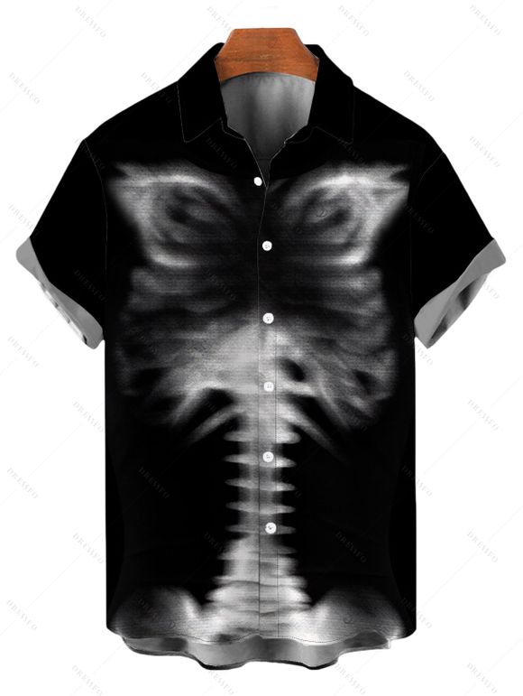 Gothic Couple Outfit Skeleton Print Spaghetti Strap Bodycon Maxi Dress and Shirt Set - Noir S | US 4