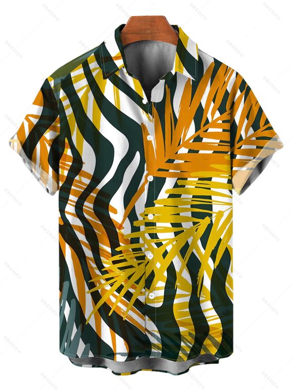 Hawaiian Vacation Couple Outfit Tropical Palm Leaf Zebra Print Spaghetti Strap Maxi Bodycon Dress and Shirt Set - Brun Doré S | US 4