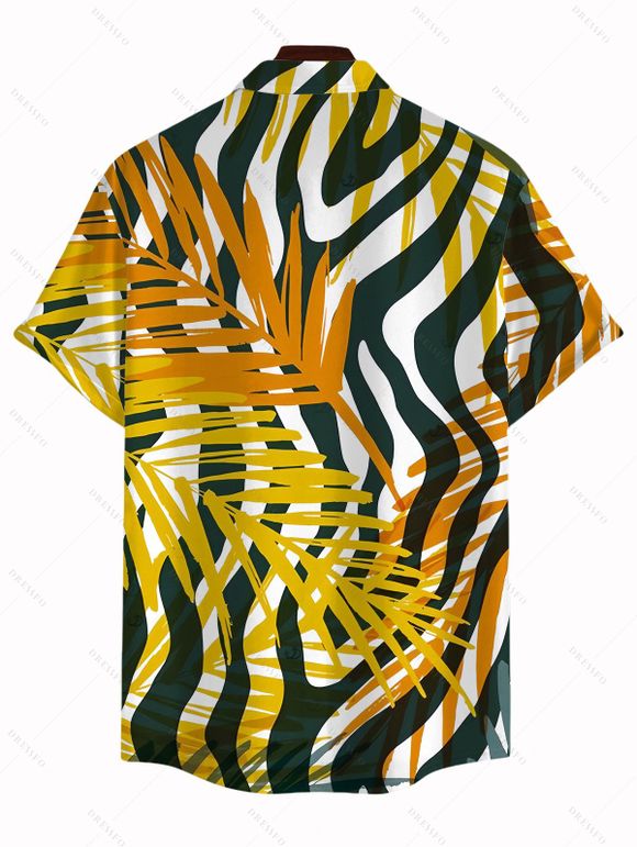 Hawaiian Vacation Couple Outfit Tropical Palm Leaf Zebra Print Spaghetti Strap Maxi Bodycon Dress and Shirt Set - Brun Doré S | US 4