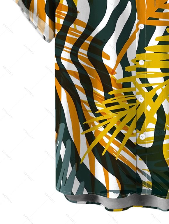 Hawaiian Vacation Couple Outfit Tropical Palm Leaf Zebra Print Spaghetti Strap Maxi Bodycon Dress and Shirt Set - Brun Doré S | US 4