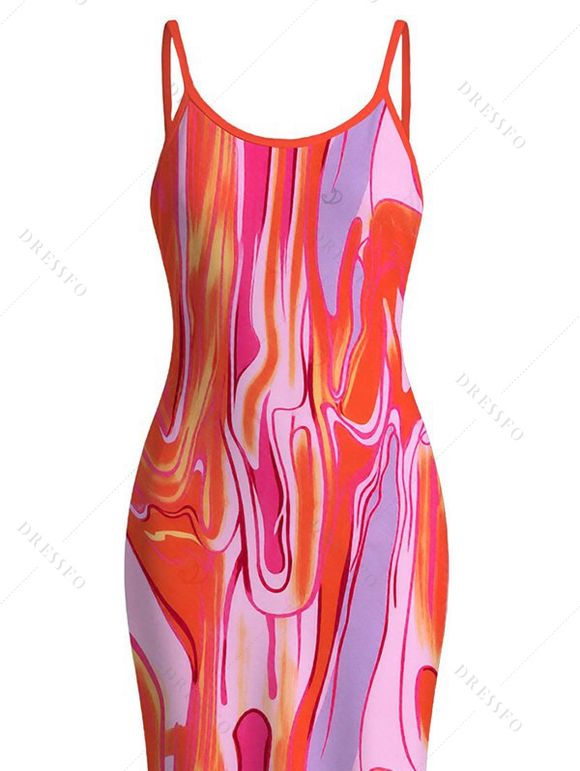 Vacation Dress Gradient Fluid Texture Print Spaghetti Strap Maxi Bodycon Dress - Rose Vif XXL | US 14