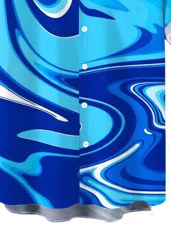 Men's Vacation Shirt Gradient Marbled Liquid Swirl Texture Pattern Button Up Shirt - Bleu 5XL
