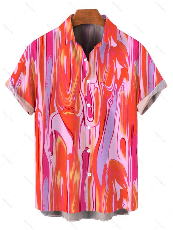 Vacation Couple Outfit Gradient Fluid Texture Print Spaghetti Strap Maxi Bodycon Dress and Shirt Set - Rose Vif S | US 4