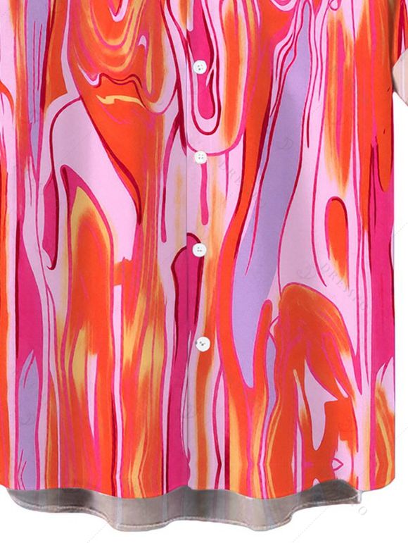 Men's Vacation Shirt Gradient Fluid Texture Print Button Up Shirt - Rose Vif 5XL