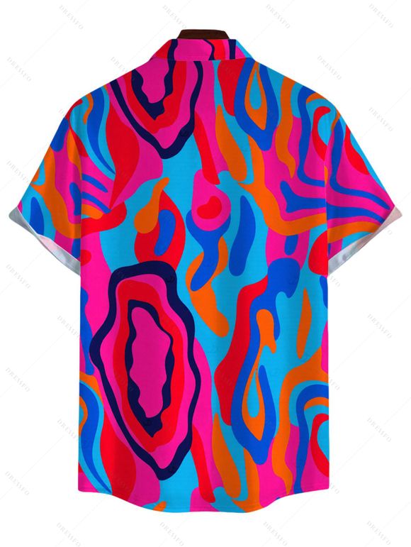 Men's Vacation Shirt Colorful Abstract Swirl Print Button Up Shirt - Rose Vif 5XL