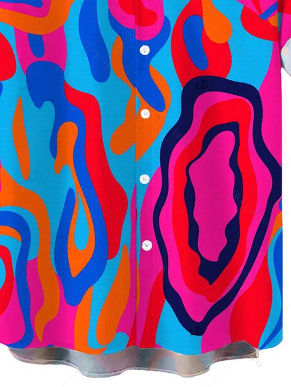 Men's Vacation Shirt Colorful Abstract Swirl Print Button Up Shirt - Rose Vif 5XL