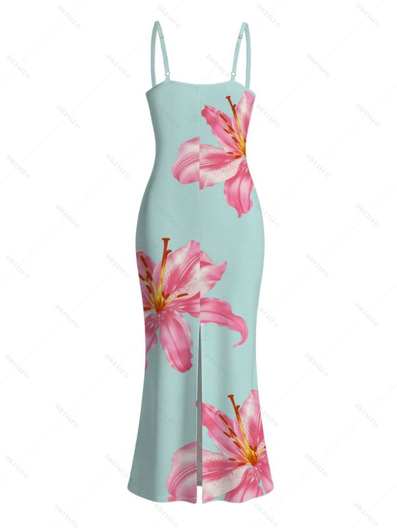 Vacation Dress Lily Floral Pattern Spaghetti Strap Maxi Bodycon Dress - Vert clair XXL | US 14