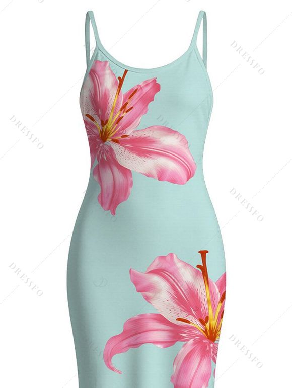 Vacation Dress Lily Floral Pattern Spaghetti Strap Maxi Bodycon Dress - Vert clair XXL | US 14