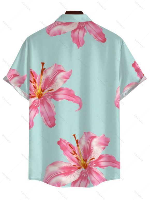 Men's Vacation Shirt Lily Floral Pattern Button Up Shirt - Bleu clair 5XL