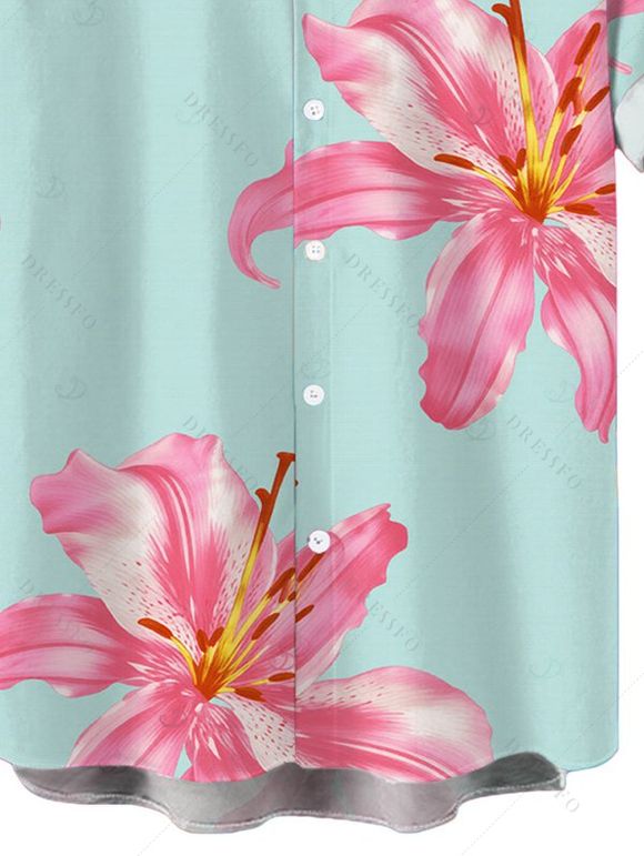 Men's Vacation Shirt Lily Floral Pattern Button Up Shirt - Bleu clair 5XL