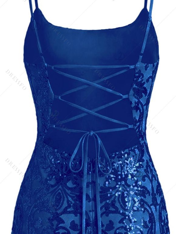 Party Dress Sequined Printed Spaghetti Strap Bodycon Mini Prom Dress - Bleu M | US 6