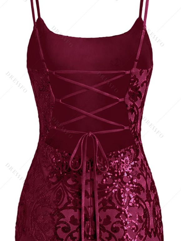 Party Dress Sequined Printed Spaghetti Strap Bodycon Mini Prom Dress - Rouge Vineux M | US 6