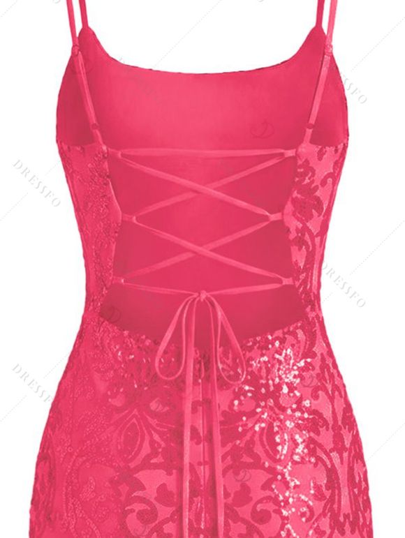 Party Dress Sequined Printed Spaghetti Strap Bodycon Mini Prom Dress - Rouge Rose XL | US 12