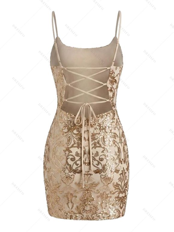 Party Dress Sequined Printed Spaghetti Strap Bodycon Mini Prom Dress - d'or XL | US 12