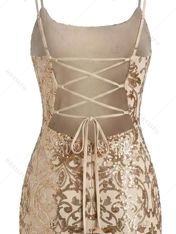 Party Dress Sequined Printed Spaghetti Strap Bodycon Mini Prom Dress - d'or XL | US 12