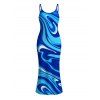 Vacation Dress Gradient Marbled Liquid Swirl Texture Pattern Spaghetti Strap Maxi Bodycon Dress - Bleu S | US 4