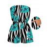 Hawaiian Vacation Romper Tropical Hibiscus Floral Zebra Print Pocket Off the Shoulder Romper - Turquoise S | US 4