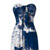Casual Jumpsuit Vintage Grunge Ink Wash Abstract Print Tied Pocket Off the Shoulder Wide Leg Jumpsuit - Bleu profond L | US 8-10