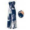 Casual Jumpsuit Vintage Grunge Ink Wash Abstract Print Tied Pocket Off the Shoulder Wide Leg Jumpsuit - Bleu profond XL | US 12