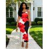 Vacation Dress Contrast Color Hibiscus Floral Print Spaghetti Strap Maxi Bodycon Dress - Noir S | US 4
