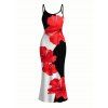 Vacation Dress Contrast Color Hibiscus Floral Print Spaghetti Strap Maxi Bodycon Dress - Noir XL | US 12