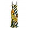 Hawaiian Vacation Dress Tropical Palm Leaf Zebra Print Spaghetti Strap Maxi Bodycon Dress - Brun Doré XL | US 12