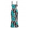 Hawaiian Vacation Dress Tropical Hibiscus Floral Zebra Print Spaghetti Strap Maxi Bodycon Dress - Turquoise M | US 6