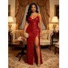 Party Dress Sequined Solid Color Slit Spaghetti Strap Prom Dress - Rouge M | US 6