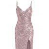 Party Dress Sequined Solid Color Slit Spaghetti Strap Prom Dress - Rose M | US 6