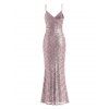 Party Dress Sequined Solid Color Slit Spaghetti Strap Prom Dress - Rose L | US 8-10