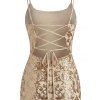 Party Dress Sequined Printed Spaghetti Strap Bodycon Mini Prom Dress - d'or S | US 4