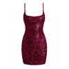 Party Dress Sequined Printed Spaghetti Strap Bodycon Mini Prom Dress - Rouge Vineux L | US 8-10