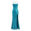 Party Dress Sequined Lace Up Back High Slit Bodycon Elegant Dress - Pers S | US 4