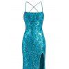 Party Dress Sequined Lace Up Back High Slit Bodycon Elegant Dress - Pers S | US 4