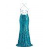 Party Dress Sequined Lace Up Back High Slit Bodycon Elegant Dress - Pers L | US 8-10