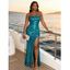 Party Dress Sequined Lace Up Back High Slit Bodycon Elegant Dress - Rouge Rose XXL | US 14