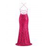 Party Dress Sequined Lace Up Back High Slit Bodycon Elegant Dress - Rouge Rose XL | US 12